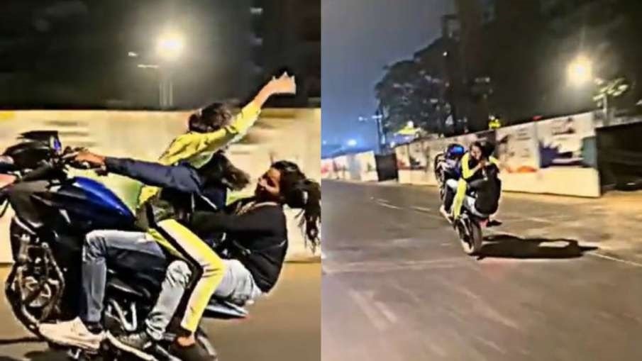 Ladka Ladki Stunt Video: दो लड़की को आगे-पीछे बैठाकर लड़का कर रहा था स्टंट, पुलिस स्टेशन पंहुचा मामला, देखें Video