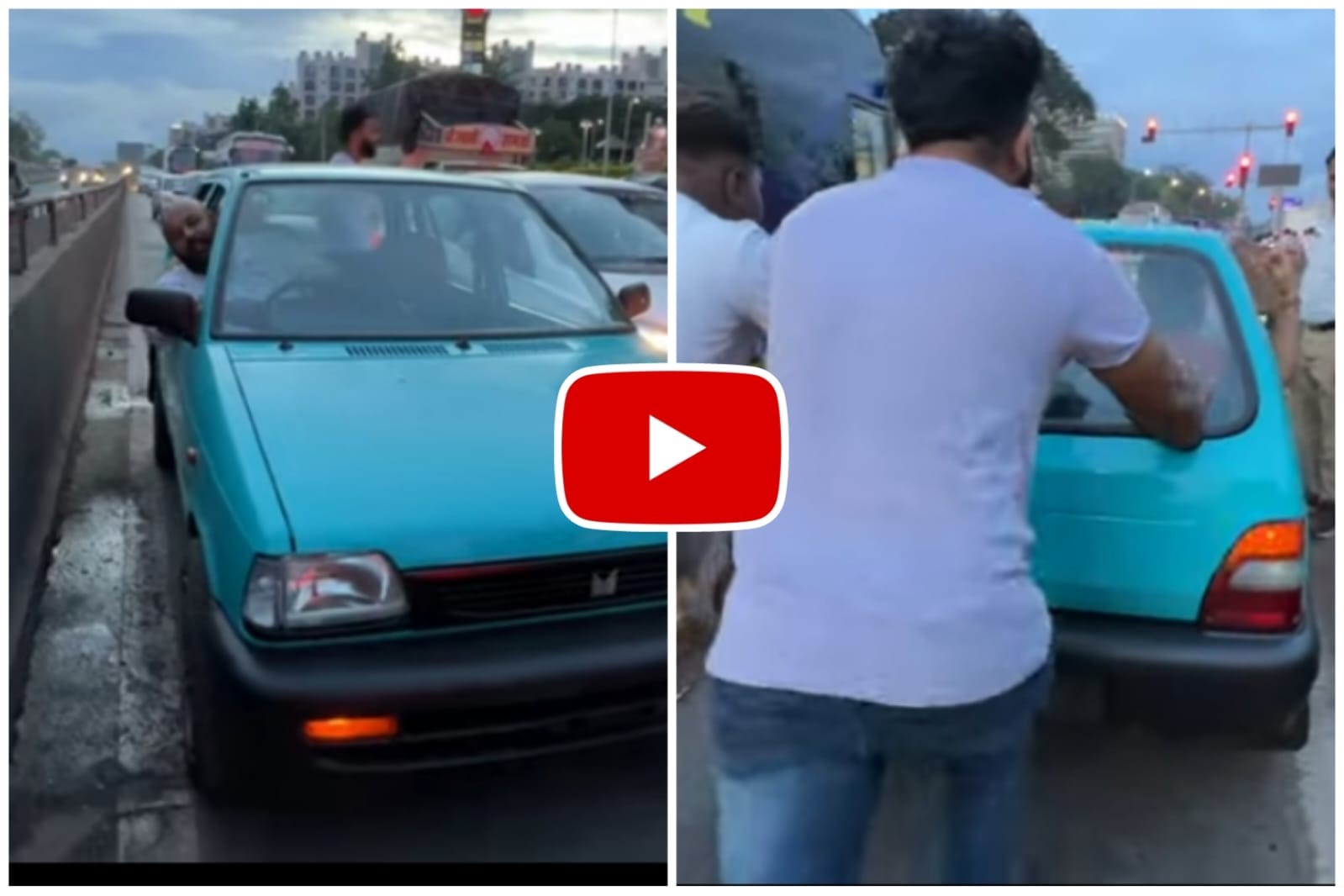 Policemen helped 22 year old Maruti 800 stuck on the road