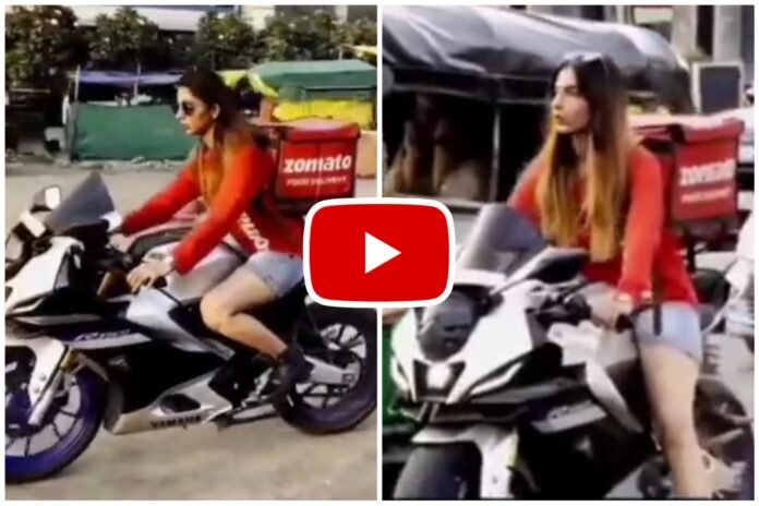 Zomato Delivery Girl - Eyes stuck on the beautiful delivery girl on sports bike