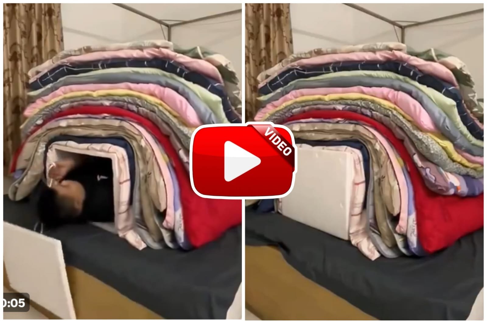 Funny Video - Man used quilts to protect himself from cold