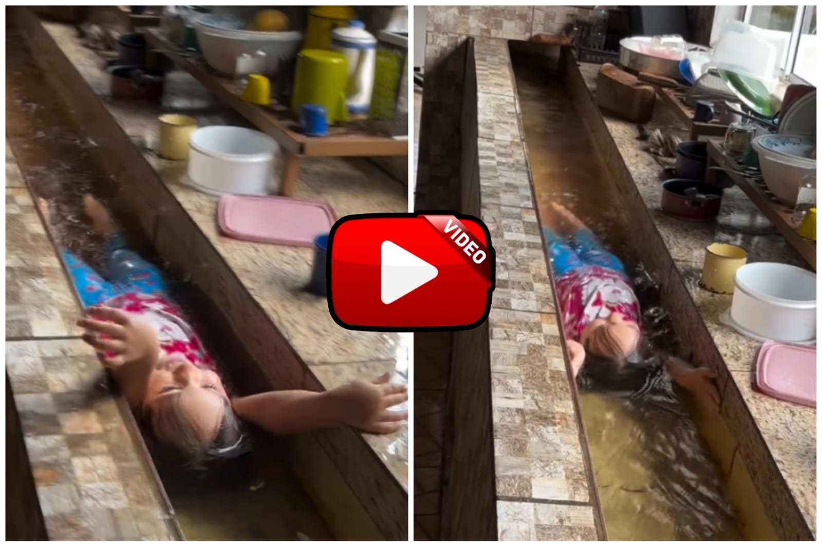Bachhi Ka Video - The girl enjoyed the water park in the kitchen of her house.