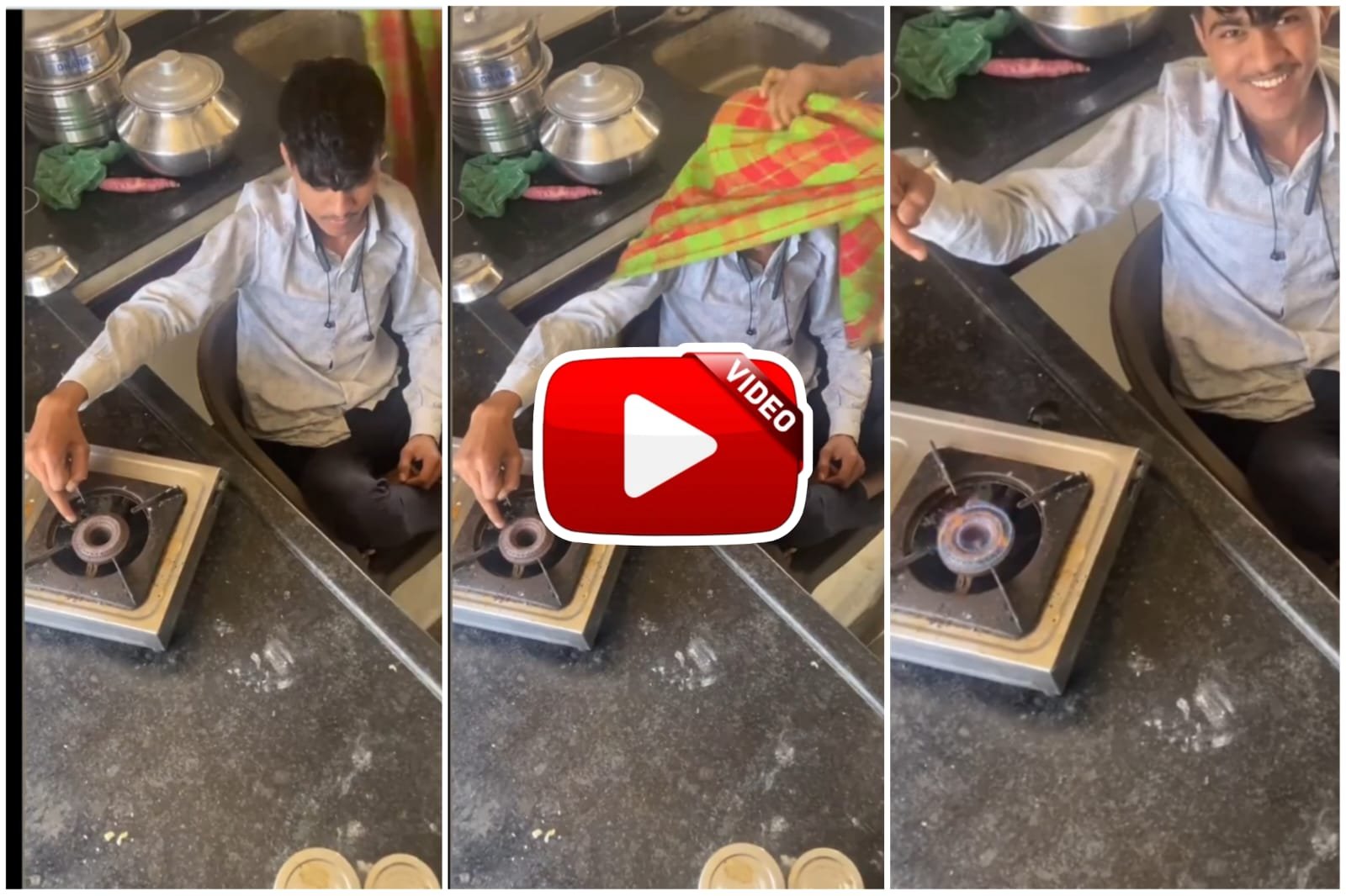 Interesting Trick Video - The boys used their brains and lit the gas stove without a lighter.