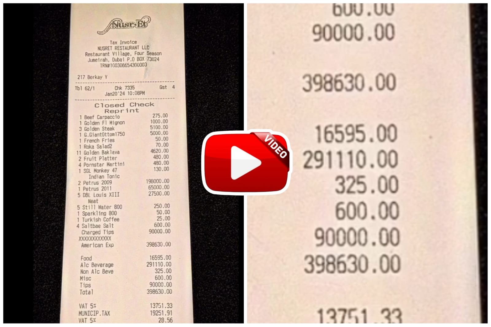 Restaurant Bill Viral - Food bill of 90 lakhs and tip of 20 lakhs goes viral on social media
