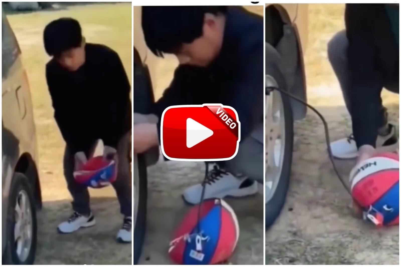 Viral Video - Boy fills football with car tire using jugaad