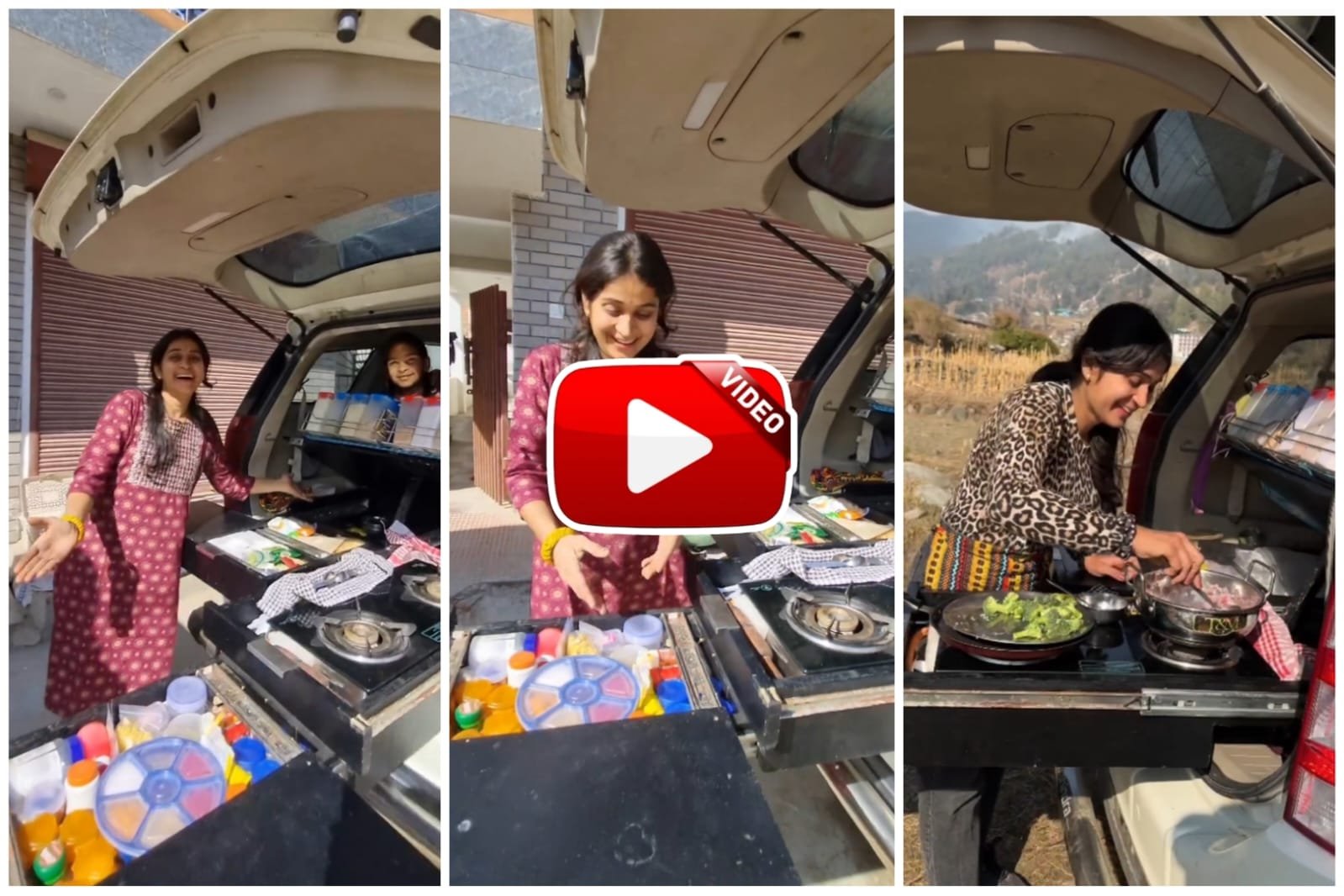 Couple Ka Jugaad - The couple set up the entire kitchen inside the car with Jugaad.