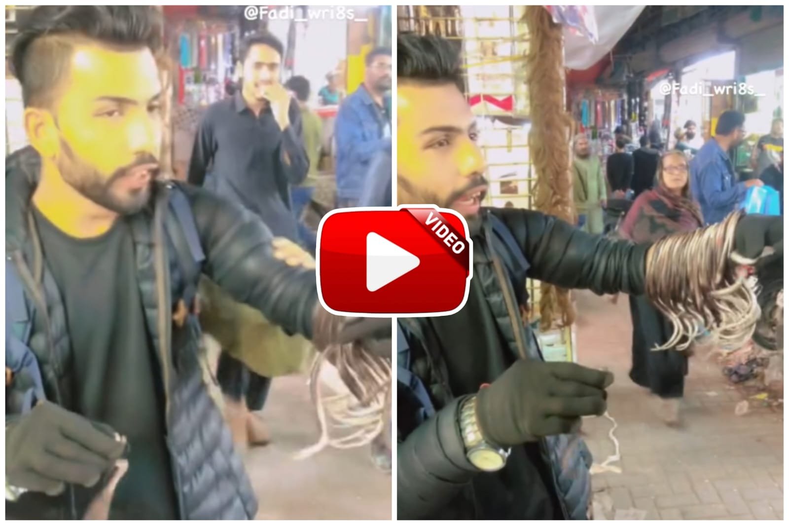 Saanp Ka Video | A man came out in the middle of the market with small snakes in his hands.