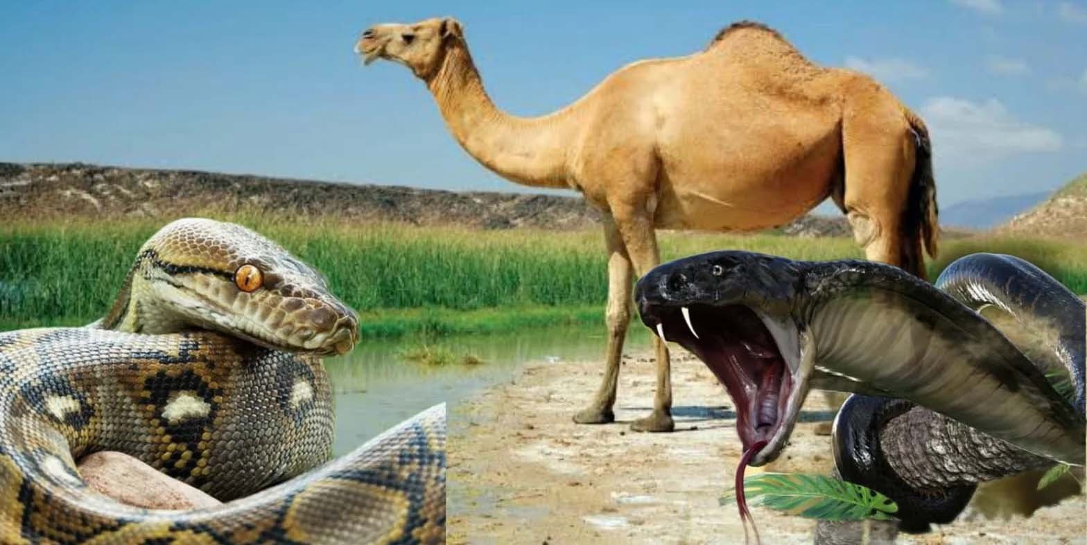 Camel has eaten Cobra. Here, instead of cumin, Saanp is kept in the camel's mouth.