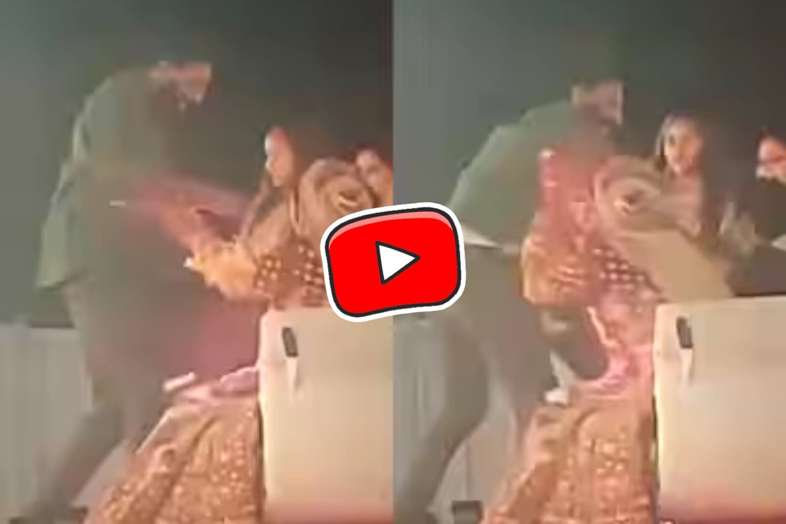 The person who came to meet the bride on the stage started beating the groom with his fists.