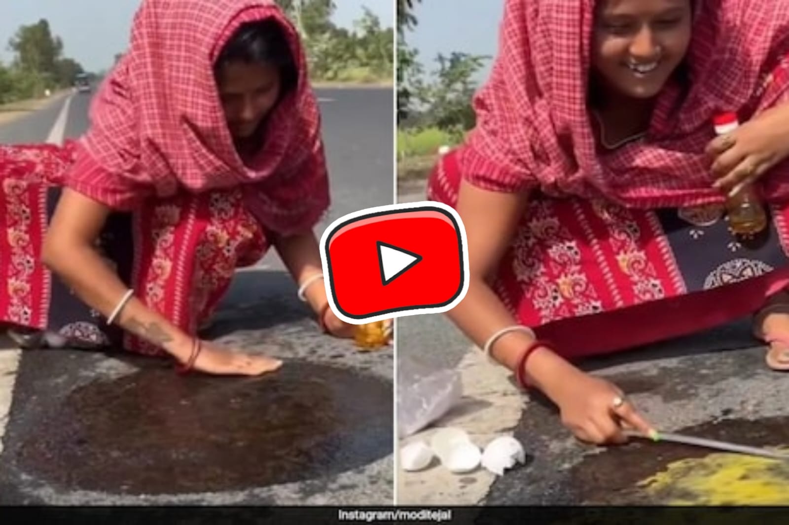 Garmi Ka Asar: Oil poured on the road, then the woman broke eggs and made omelette.