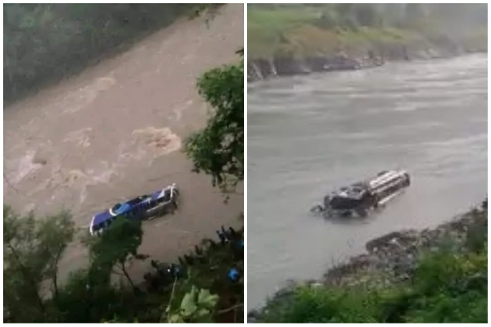 Two buses fell into a ditch due to land slide: Two buses fell into a ditch, more than 50 passengers missing