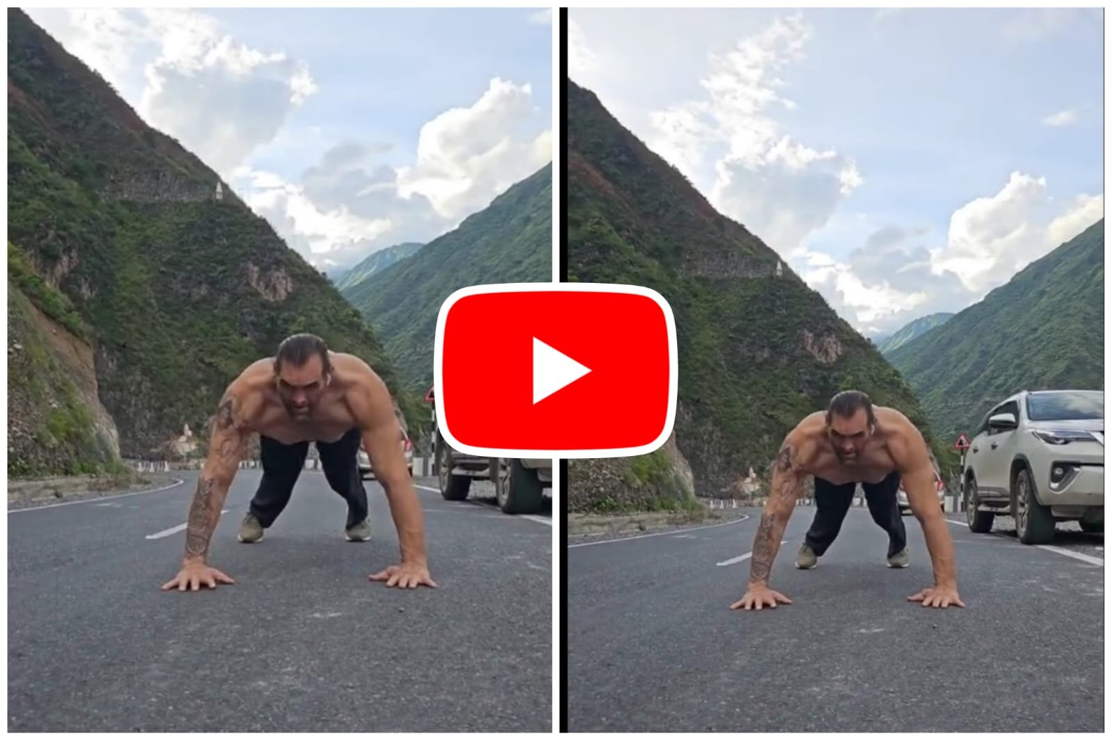 Great Khali Ka Video: Great Khali did workout on the National Highway, fear of landslide started troubling people