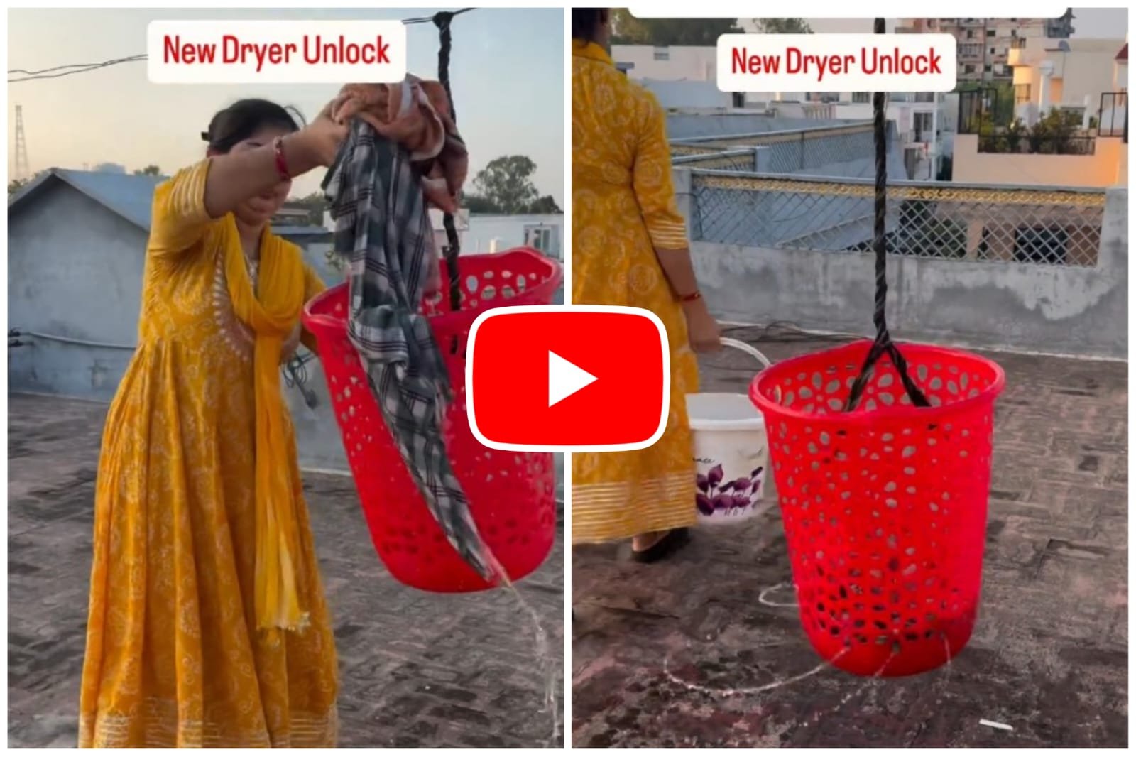 Desi Jugaad: Woman uses strong engineering mind to remove extra water from washed clothes